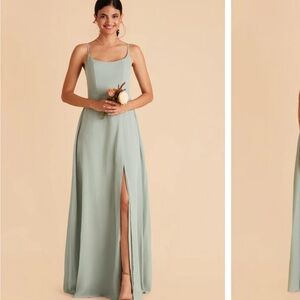 Birdy Grey Green Maxi Dress with Slit and Spaghetti Straps